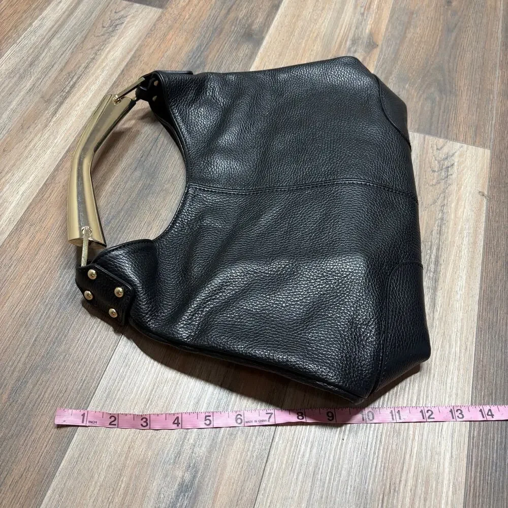 Vera Pelle Gold Top Handle Hobo Bag Black Genuine Leather Inner Zip Pocket Italy